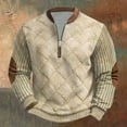 thumbnail image 2 of ZCFZJW Big and Tall Regular Fit Henley Tops for Men Casual Long Sleeve Twist Cable Knit Half Zipper V Neck Sweater Shirts Trendy Comfy Baggy Sweatshirts with Elbow Patch Khaki XL, 2 of 3