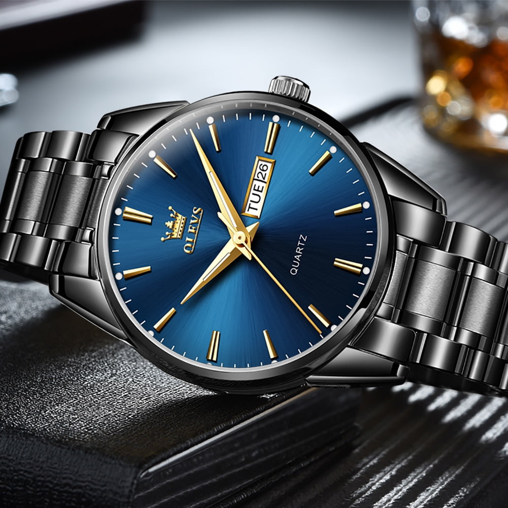 OLEVS Classic Men Watches with Date,Stainless Steel Man Watch with Date, Bussiness Watches for Men,Luminous Quartz Mens Watches Black/White/Blue/Gold, Waterproof Male Reloj para Hombre