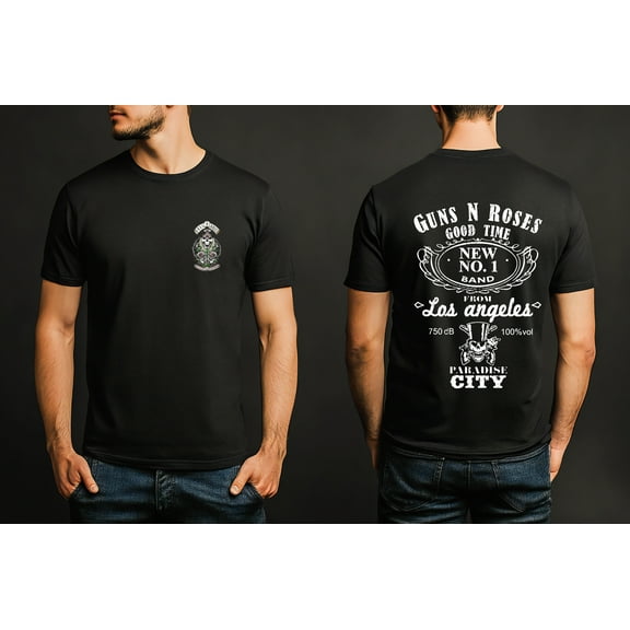 Men's Graphic Print Short Sleeve Gun N Roses T-Shirt 100% Heavy Cotton Graphic Tee - Comfortable Crew Neck, Soft Tees Casual Tops - Black