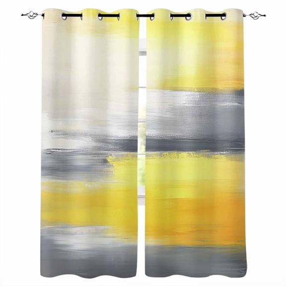 Yellow Gray Blackout Curtains 39 Inches Long for Bedroom, Contemporary Abstract Oil Painted Art Thermal Insulated Room Darkening Black Out Window Curtain Panels Grommet Drapes for Living Room