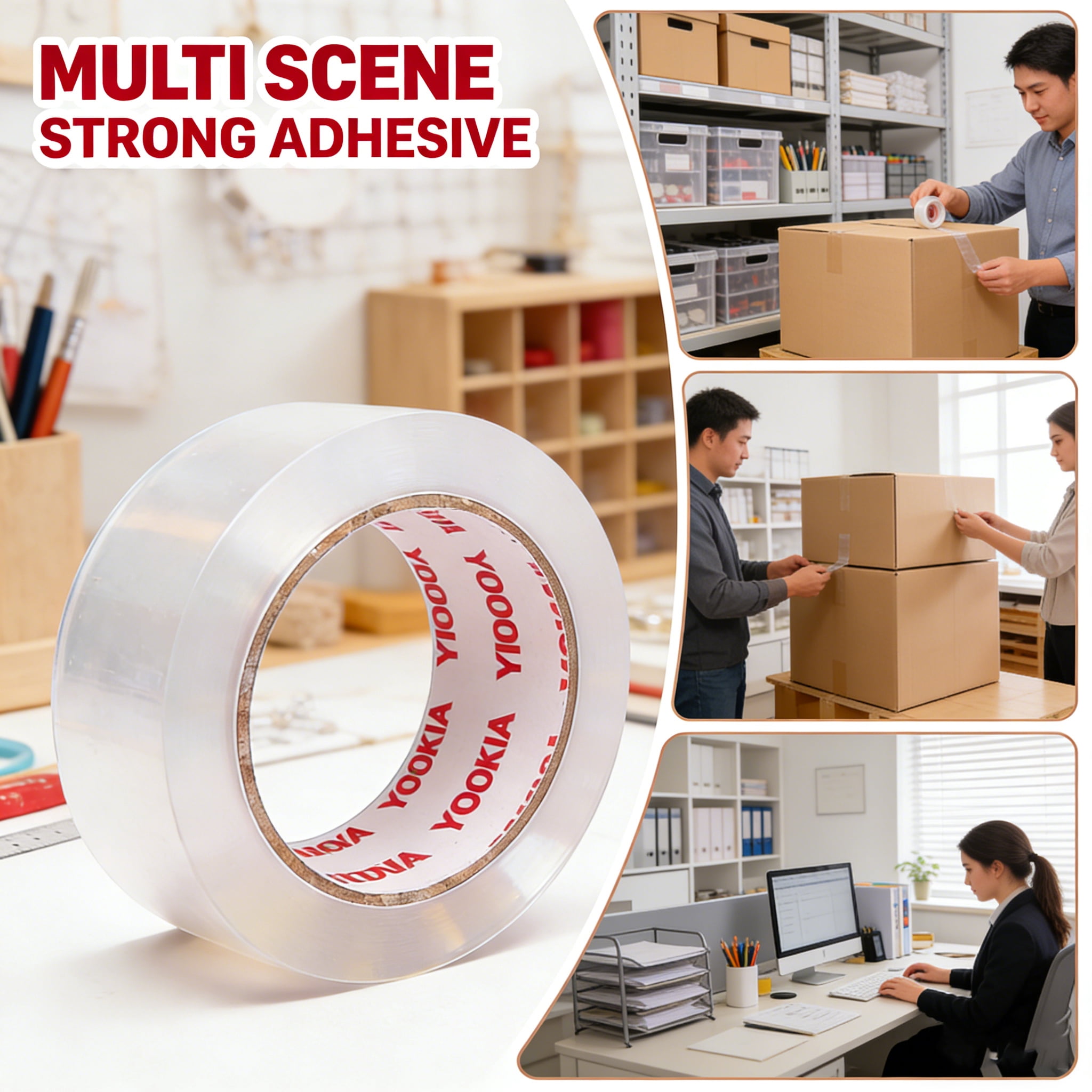 Heavy Duty Packing Tape with Dispenser 12 Rolls, 110 Yds x 2" x 2 Mil Clear Shipping Tape Refills Clear, Packaging Tape for Shiping, Moving, Sealing