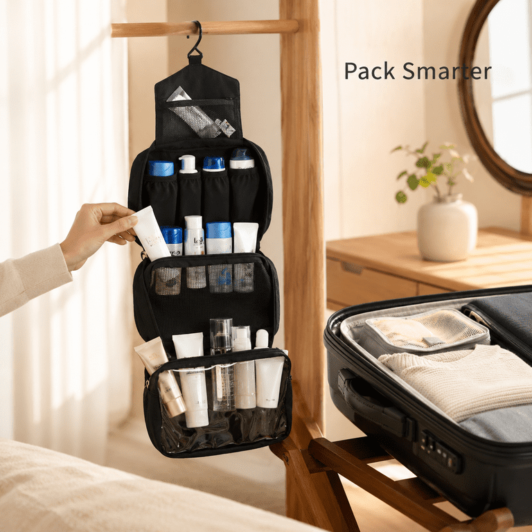 fabric toiletry bag travel & accessories The Set with TSA-Approved Liquids Elevate your travel experience with our Ultimate Minimalist Hanging Toiletry Bag Backpacker Toiletry Kit | Hanging