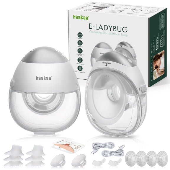 haakaa E-Ladybug Wearable Electric Breast Pump – Ultra-Slim Hands-Free Pump, 3 Modes & 12 Suction Levels, Micro-Vibration Technology, Leakproof 180ml Cup, Quiet In-Bra Design 2-Pack