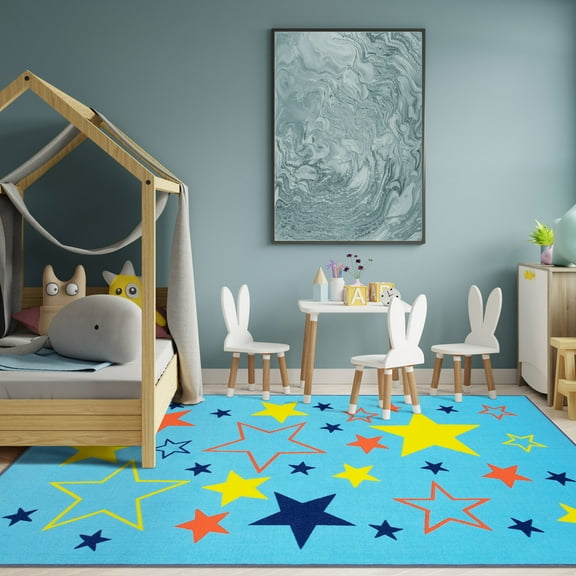 BNM All Star Kids Washable Indoor Area Rug, 4' x 6', Blue