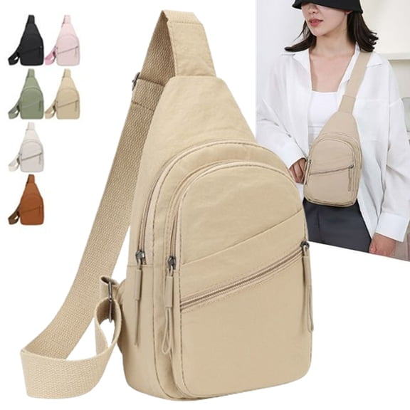 Djiypn Small Sling Bag for Women Men, Small Backpack Chest Daypack,PU Leather Crossbody Bag for Travel Outdoor Hiking, Khaki