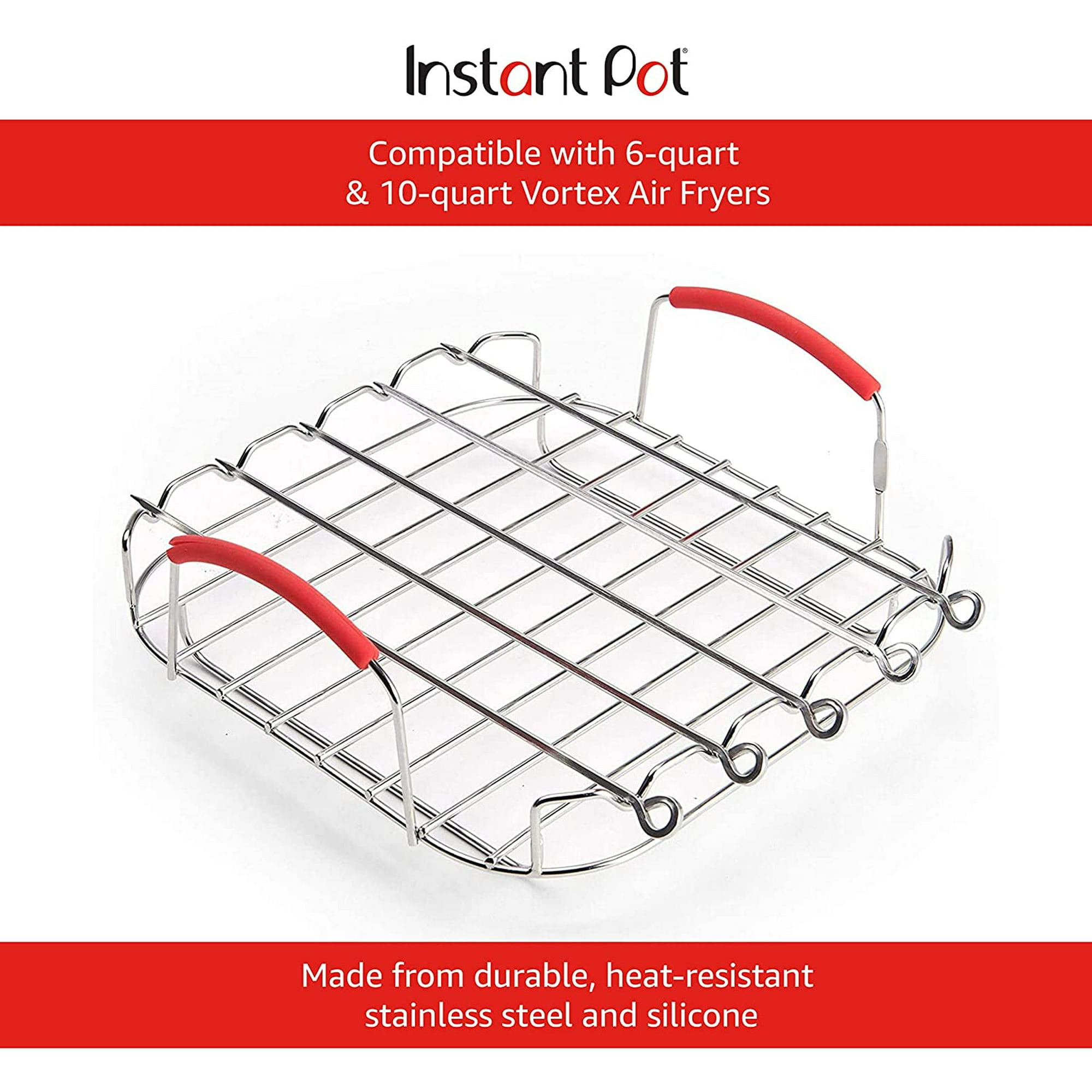 Instant Vortex Official Grill and Lifting Rack with Skewers 6 Piece Stainless Steel Walmart