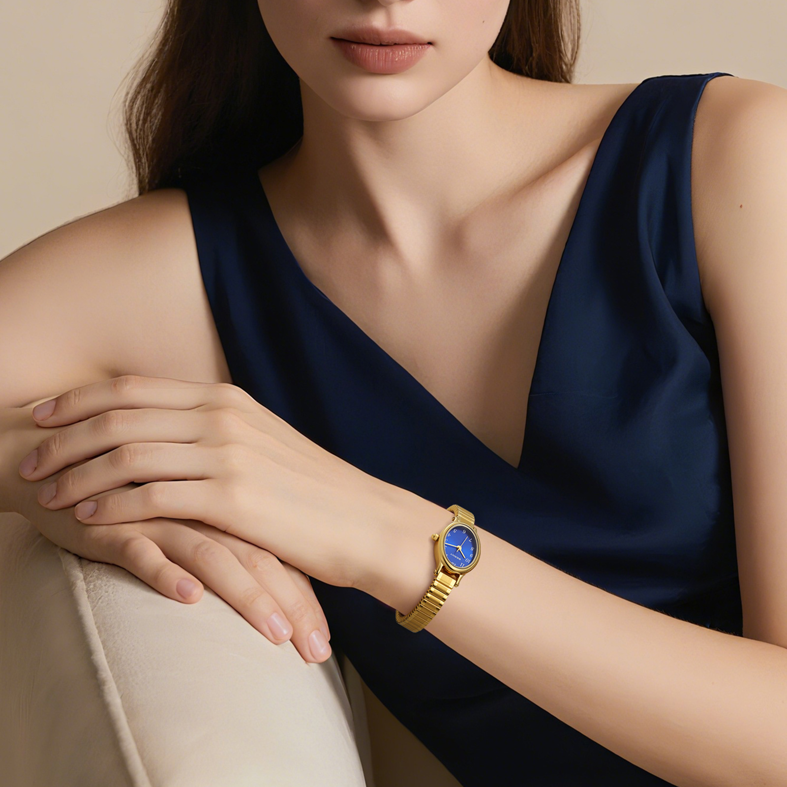 BERNY Gold Watches for Women, Vintage Women's Wrist Watch with Oval Dial, Expansion  Band, 3ATM Waterproof, Dainty Ladies Analog Quartz Watches, Blue