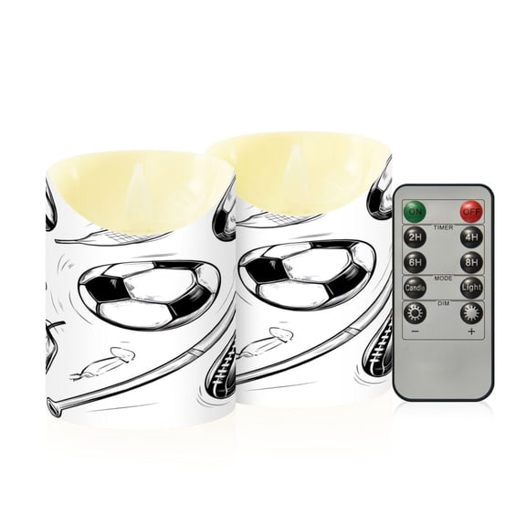 2 PCS Tilted Flameless Candles Flickering LED Lights Battery Operated Candles with Remote Timers for Holiday Decor Black and White Sports Elements