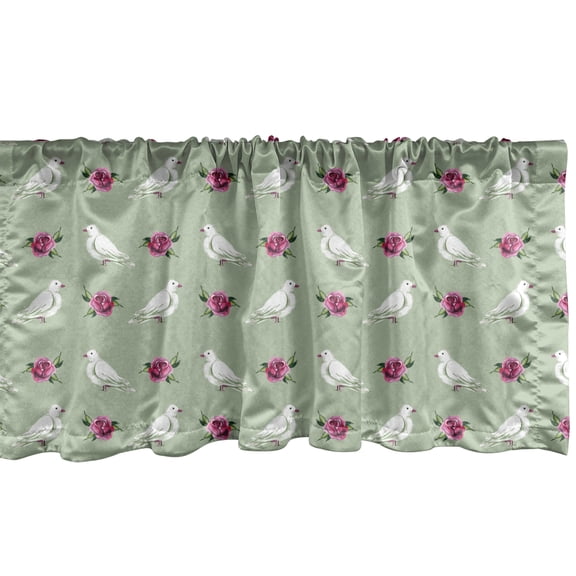 Ambesonne Dove Valance Pack of 2, Watercolor Birds and Roses, 54"X18", Sage Green Dark Magenta