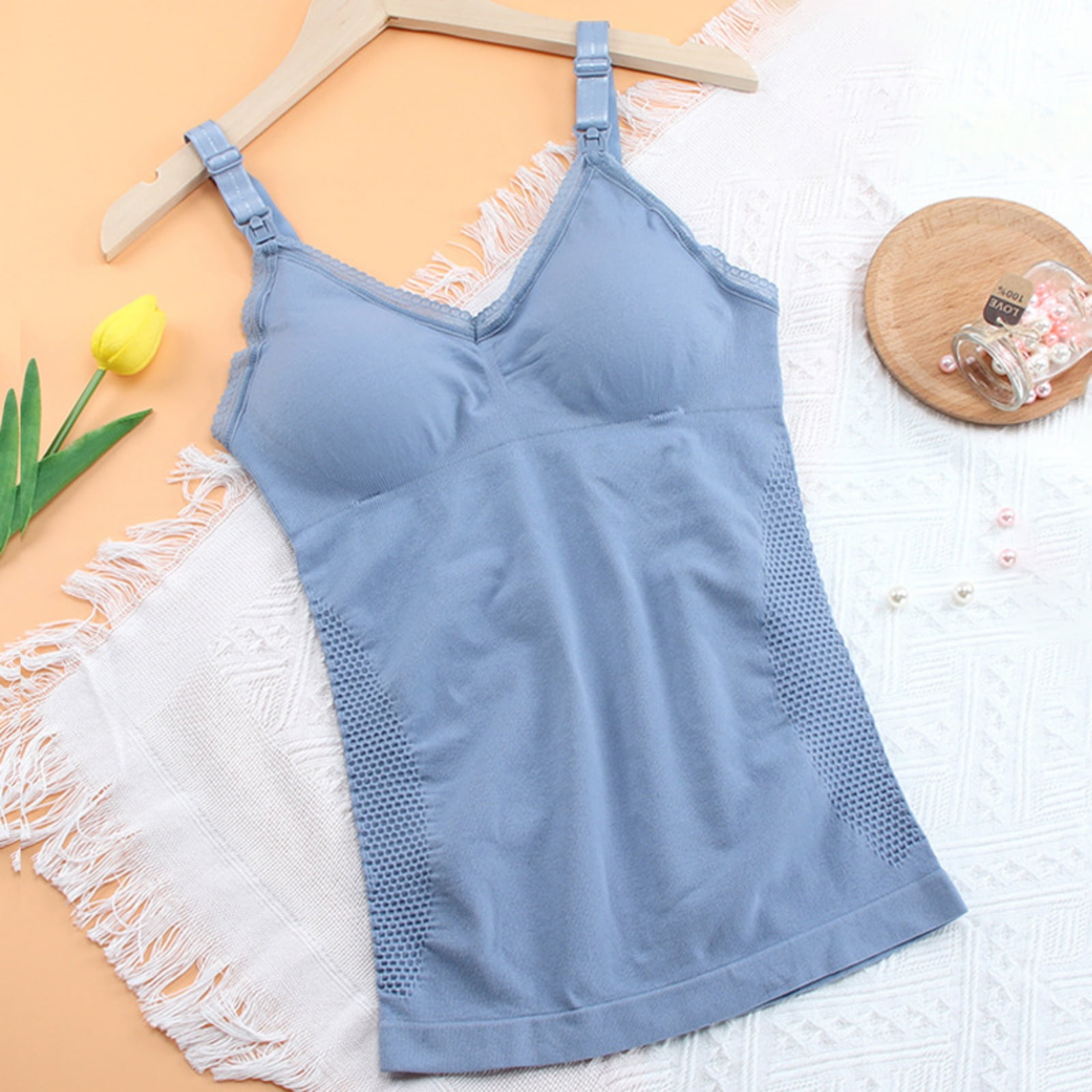 Support Nursing Tank Tops for Breastfeeding, Comfort Stretch Maternity Camisoles with Built in Bra