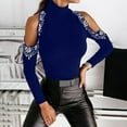thumbnail image 2 of Off The Shoulder Tops Women Trendy Solid Sexy Mock Neck Rhinestone Tunic Shirts Casual Slim Long Sleeve Blouses UnderShirt, 2 of 5