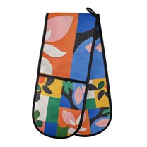 Yayeee Double Oven Mitt Kitchen Heat Resistant Baking 35" x7" Quilted Glove, Abstract Plants