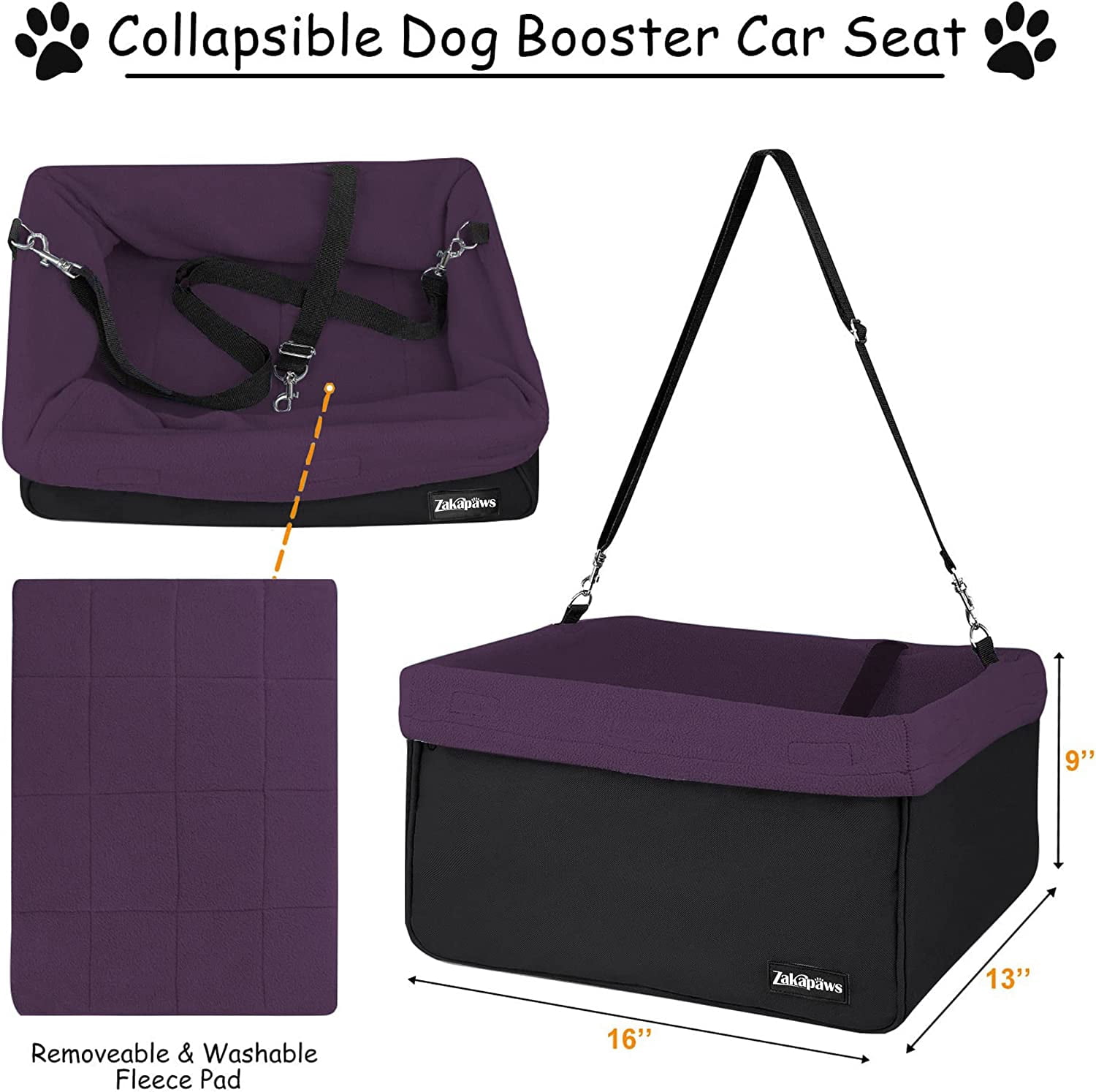 ZAKAPAWS Car Travel Dog Booster Seats, Portable and Breathable Pet Seats Dog Carrier with Seat Belt, Travel Safety Lookout Dog Booster Seat 16-in