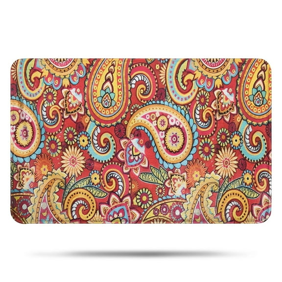 Red Pioneer Flower and Paisley Pattern Bathroom Rugs Mat,Non Slip Microfiber Bathroom Rug,Rubber Backing,Soft Bathroom Mats for Bathroom Floor,Tub and Shower,17x27in(43x68cm)