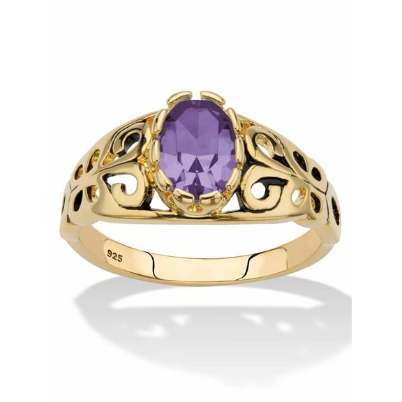 PalmBeach Jewelry Oval-Cut Simulated Birthstone Ring in Silver or Gold-Plated Sterling Silver