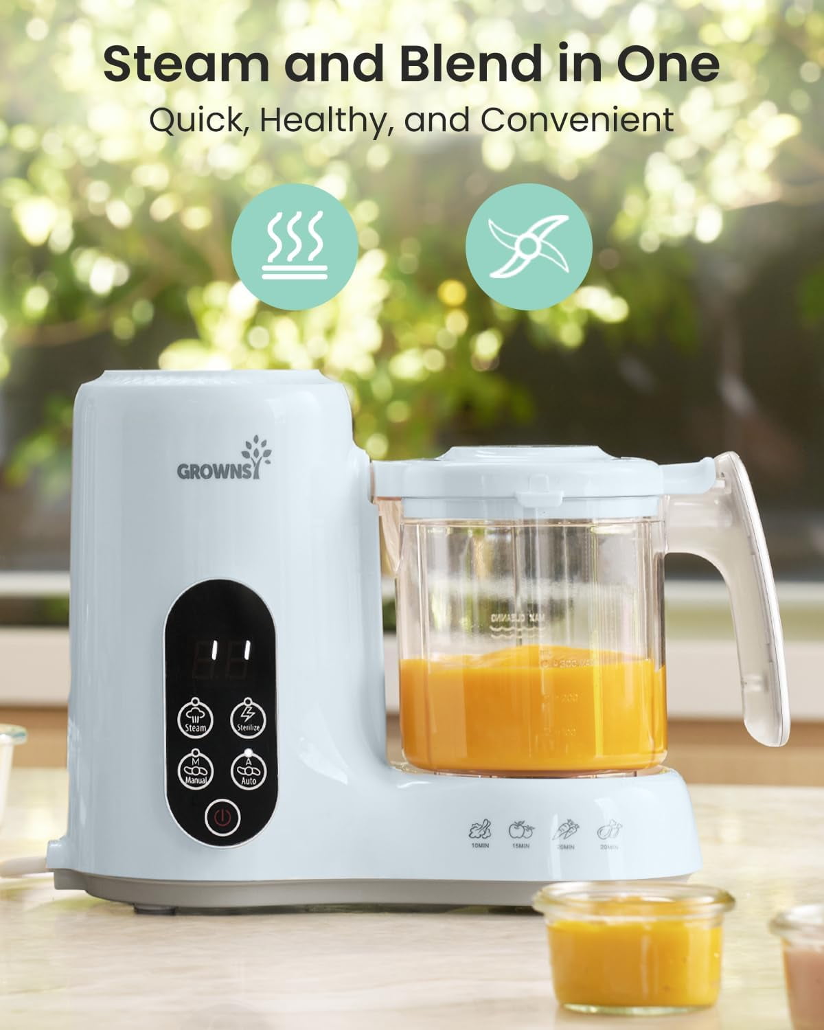 Food Maker with Steam Basket, One Step Processor Steamer Puree Blender Grinder Mills , Auto Cooking Grinding and Sterilizing for Healthy Homemade  Food, Blue