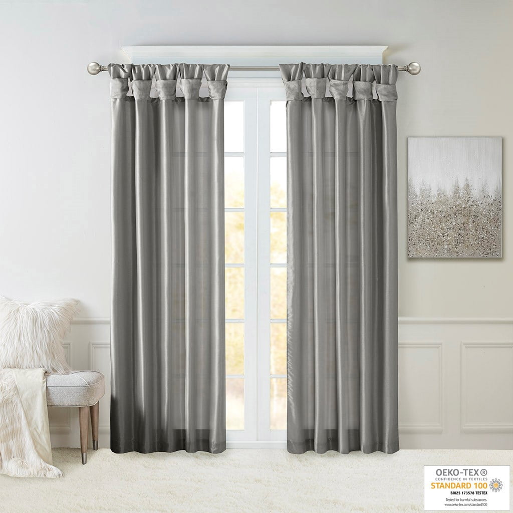 MAYEERTY 50x95" Twist Tab Lined Window Curtain Panel Charcoal