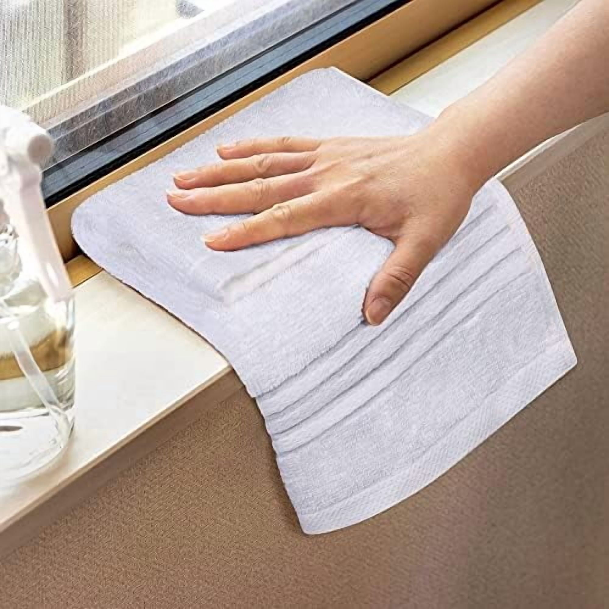 12 Pack Premium Wash Cloths Set, 12 by 12 Inches, 100% Cotton Ring Spun, Highly Absorbent and Soft Feel Washcloths for Bathroom, Spa, Gym, and Face, White