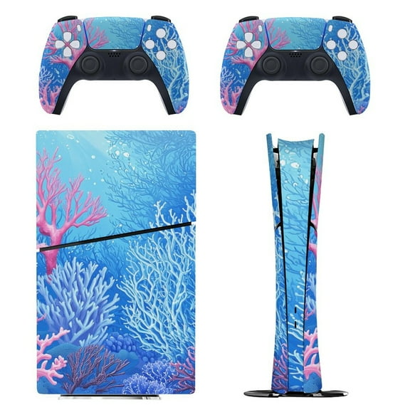 Skin Sticker for PS5 Slim Standard Disc Digital Edition Console and Controllers Decals for Playstation 5 (Coral,PS5 Slim)