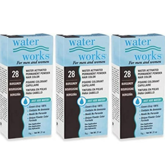 Waterworks Water Activated Permanent Powder Hair Color 6g / 0.21 oz - #28 Burgundy x 3