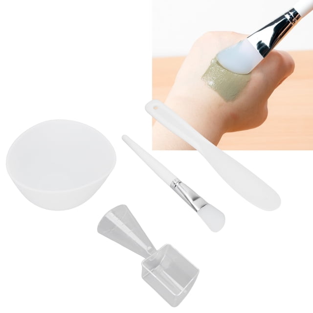 Mezcla de 4 piezas de mascarilla de mascarilla de mascarilla de tazón midiendo cuchara espátula silicona cepillo de mascarilla lavable aplicador