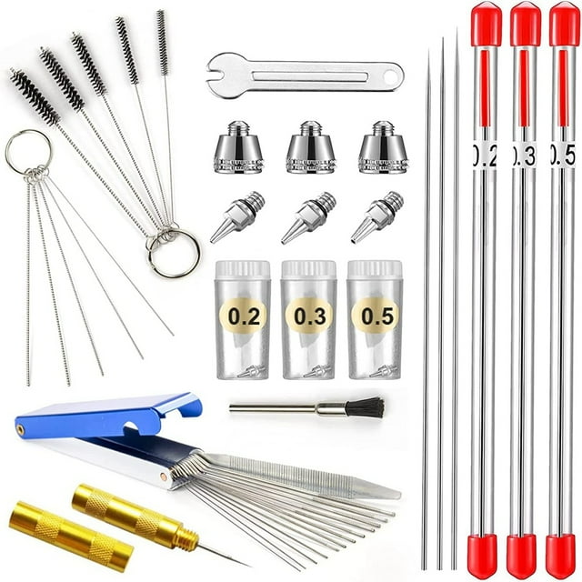 Kit de limpieza de aerógrafo Unbranded 0.2/0.3/0.5 mm con boquillas agujas y Accesorios
