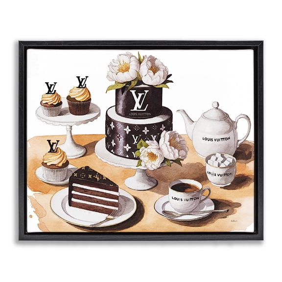 Stupell Industries Art Deco Glam Brand Dessert Spread Black Floating Frame Canvas Art, 21 x 17, by Amanda Greenwood