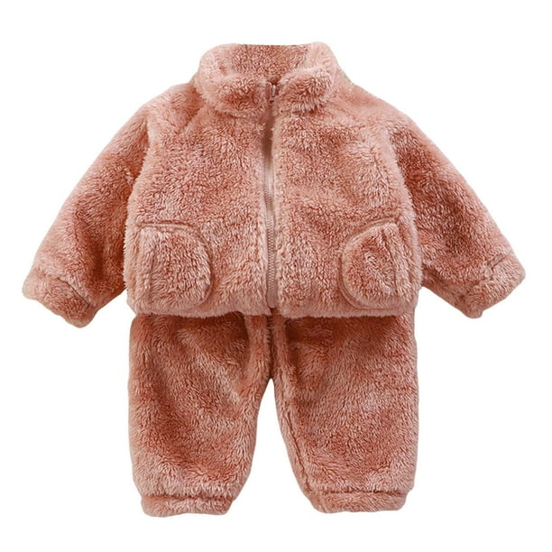 Gibobby Conjunto deportivo para niños Conjunto de ropa de invierno para niñas y niños, manga larga, color sólido, pantalones, 2 piezas, forro polar(Rojo,12-18 Meses)