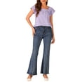 thumbnail image 2 of INSPIRE CHIC Women's Top Summer Square Neck Gingham Cap Sleeve Blouses S Purple, 2 of 6