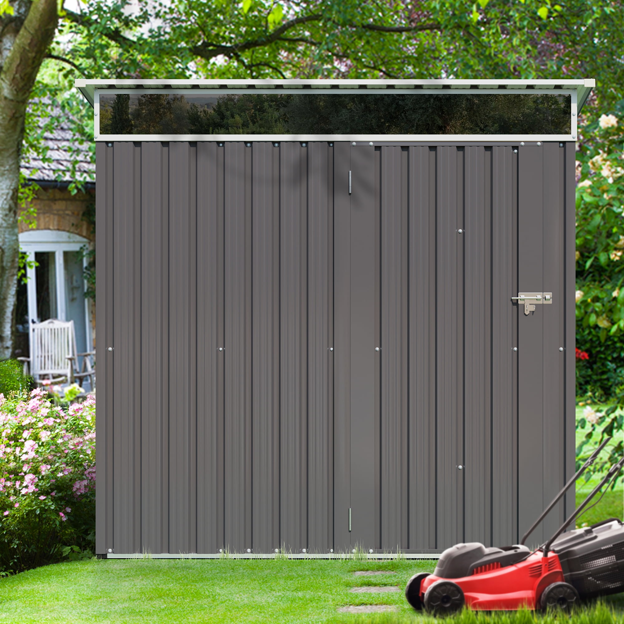 Sobaniilo 6x4x5FT Outdoor Storage Shed Clearance with Lockable Door Metal Garden Shed Steel Anti-Corrosion Storage House Waterproof Tool Shed(Dark Gray)