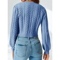 thumbnail image 2 of Women Bow Tie Front Long Sleeevd Ribbed Cable Sweater Knit Crop Cardigan, 2 of 6