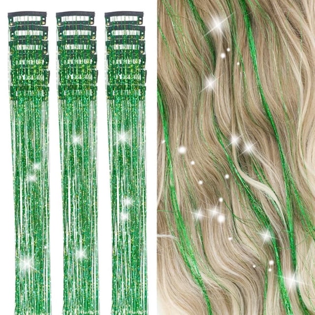 HLONK 18 Pcs Guirlande de Cheveux à Clipser Extensions de Cheveux 19.6 Pouces Kit de Guirlande de Cheveux à Clipser Résistant à la Chaleur Scintillant Féerique Accessoires pour Cheveux pour Enfants Filles Femmes (Argent)
