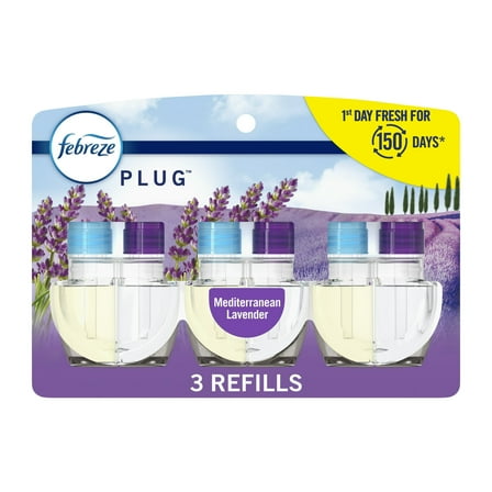 Febreze Plug In Air Freshener, Odor-Fighting Scented Oil Refill, Mediterranean Lavender, 3 Refills
