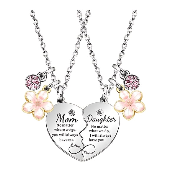 Yucurem 2PCS Mother Daughter Heart Matching Pendant Necklace Set for Mom Daughter Gifts, Cute Jewelry Accessories for Birthday Anniversary Mother's Day