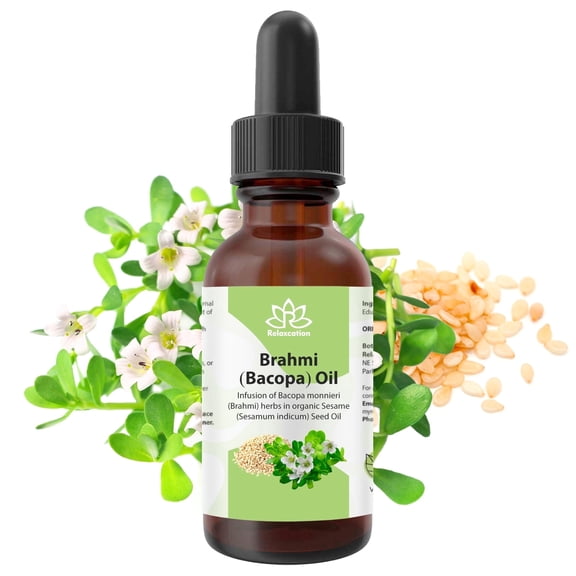 Brahmi Oil (Bacopa monnieri) – Cold-Pressed Ayurvedic Hair & Scalp Oil by Relaxcation | 0.5 fl oz