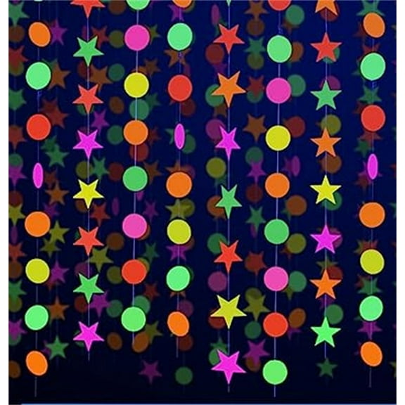 Glow Paper Garlands 4 Pcs,UV Paper Neon Garland,5 Colors Neon Streamers,Black Light Neon Decorations,Neon Streamers Decorations,Reactive Neon Party Favors for Dark Party (Multi-Color)