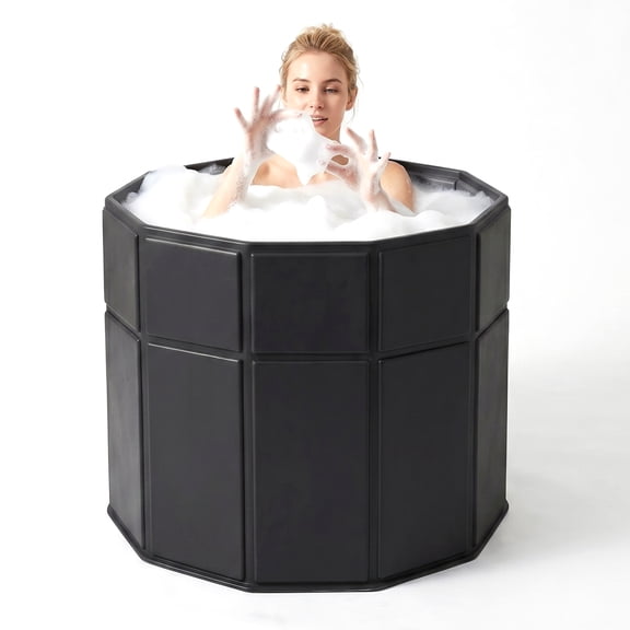 JieC Portable Bathtub for Adult, Foldable Soaking Bathtub for Hot SPA&Ice Bath 31.5" X 25.5" Black