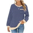 thumbnail image 4 of ZVAVZ Chandail en Molleton Rayé pour Femmes à Manches Longues Col Rond Automne Surdimensionné Décontracté Chandail Haut 2025 Y2K Tenues Preppy Marine TG, 4 of 7