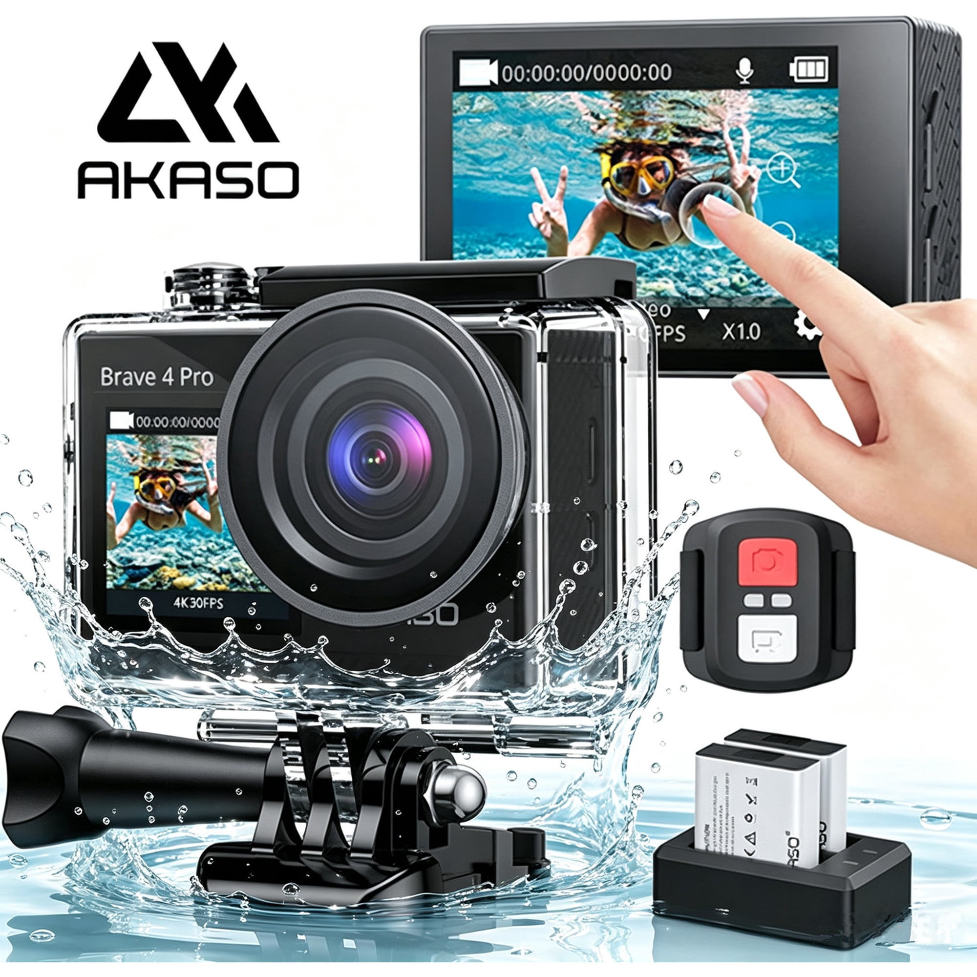 AKASO Brave 4 Pro 4K30FPS Action Camera, 131ft Underwater Camcorder Waterproof Camera with Touch Screen Advanced Eis Remote Control 5X Zoom Support External Mic
