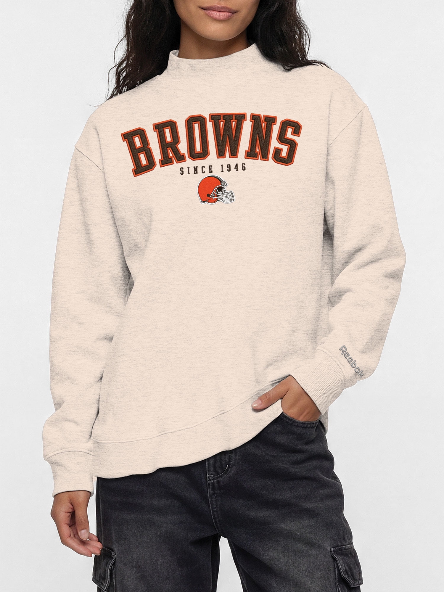 Cleveland Browns Reebok Womens Oat Mock Neck Oversized Tunic Sweatshirt