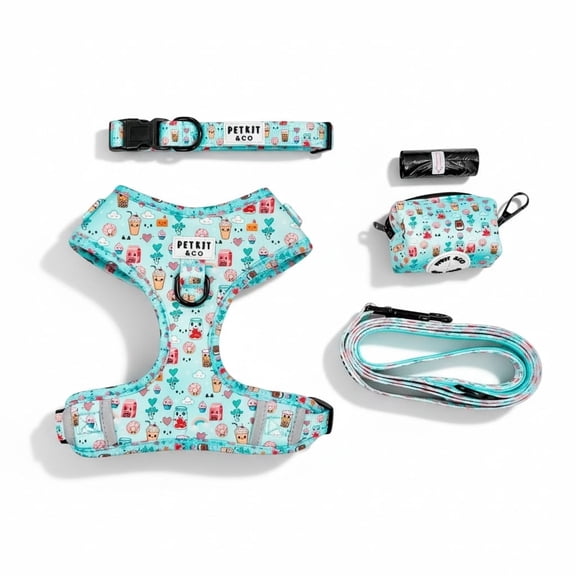 Petkit&Co Dog Walking Set – Adjustable No Pull Harness, Matching Collar, Leash & Waste Bag Holder