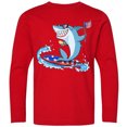 thumbnail image 3 of Inktastic Fourth of July Shark Surfing Long Sleeve Youth T-Shirt, 3 of 5
