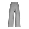 thumbnail image 5 of Women's Striped Linen Capris Straight Leg Elastic Waisted Dress Casual Cropped Trousers for Work Travel Gray XL, 5 of 9