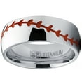 thumbnail image 2 of Metal Masters Mens Titanium Sports Baseball Ring Wedding Band Red Stitching Comfort-Fit Dome High-Polish Finish 8mm 13, 2 of 5