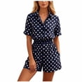 thumbnail image 2 of Muscularfit Travel Sets 2 Piece Sets for Women Going Out Cut-off Polka Dot Set Pullover Set Collared Blue Short Sleeve Regular Womens Shorts Sets,XL, 2 of 6