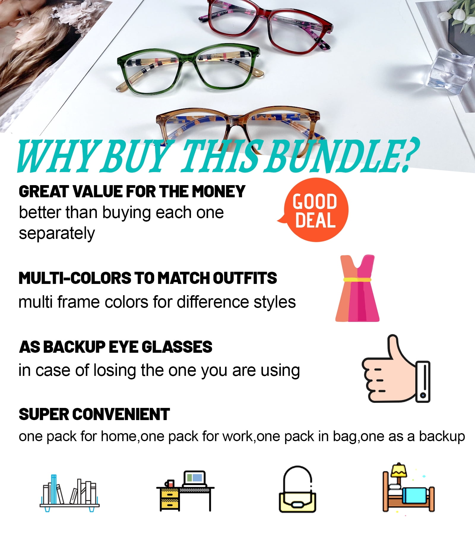 WEMOOTANTS 3 Packs Women's 2.75 Reading Glasses Ladies Colorful Readers 1.0 1.25 1.5 1.75+ 2.0 2.25 2.5 2.75+ 3.0 3.5 4.0 5.00 6.00