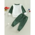 thumbnail image 4 of Mialoley Toddler Boys Autumn Outfit Sets Long Sleeve Contrast Color Tops + Green Drawstring Pants, 4 of 9