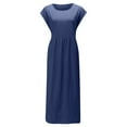 thumbnail image 4 of CHOK Robe pour Femme Grande Taille Décontractée à Manches Courtes, Col Rond, Coupe Ample, Robe d'Été Unie en Lin, Midi Ample et Confortable avec Poches, 4 of 6