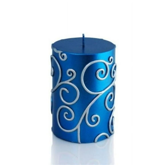 Jeco CPS-007 3 x 4 in. Scroll Pillar Candle, Blue