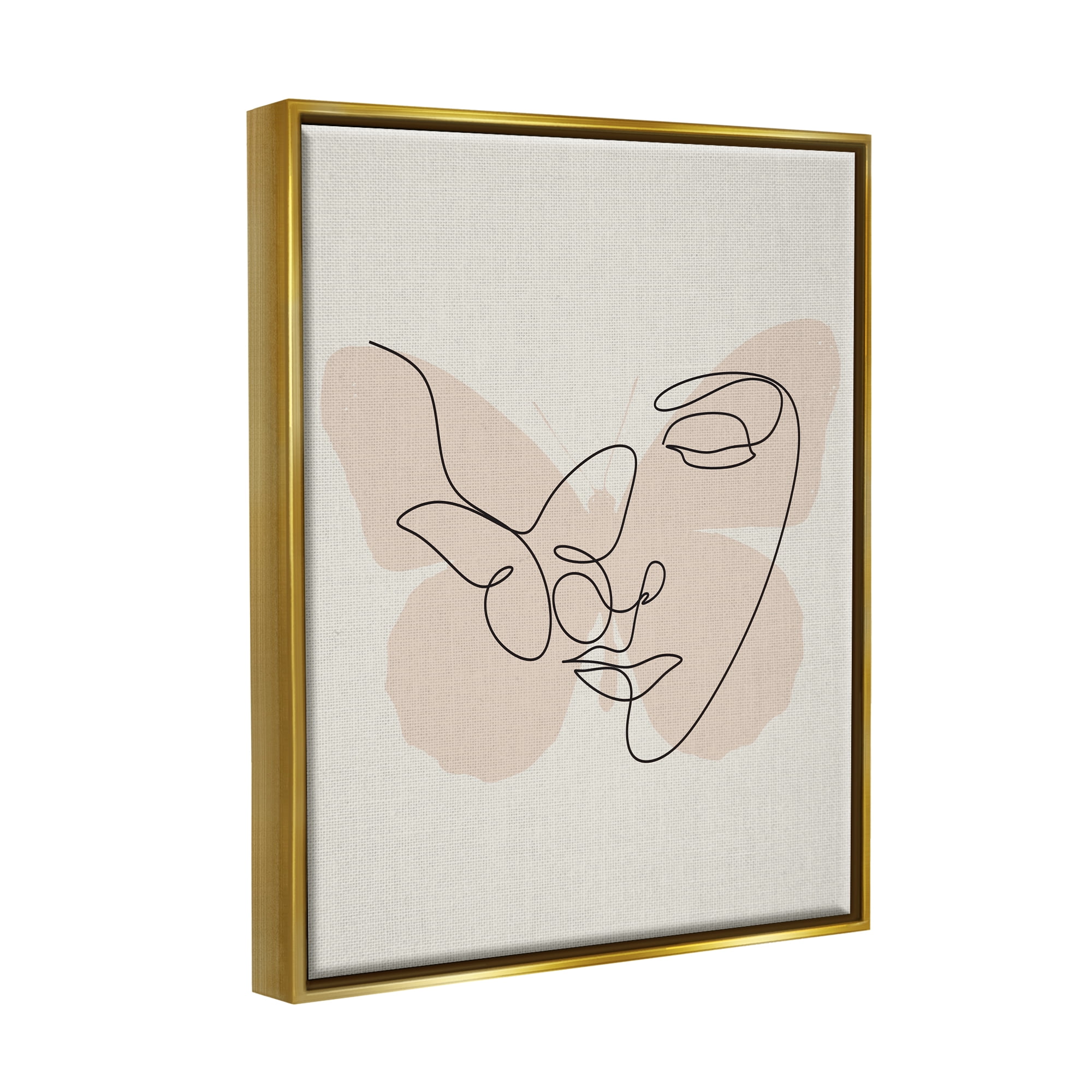 Stupell Industries Butterfly Girl Face Doodle Abstract Painting Gold Floater Framed Art Print Wall Art